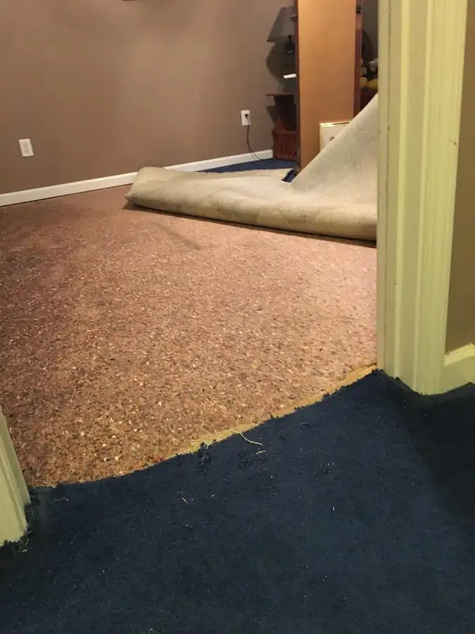 Carpet pad removal revealing water damage during Drying & Dehumidification in McGregor